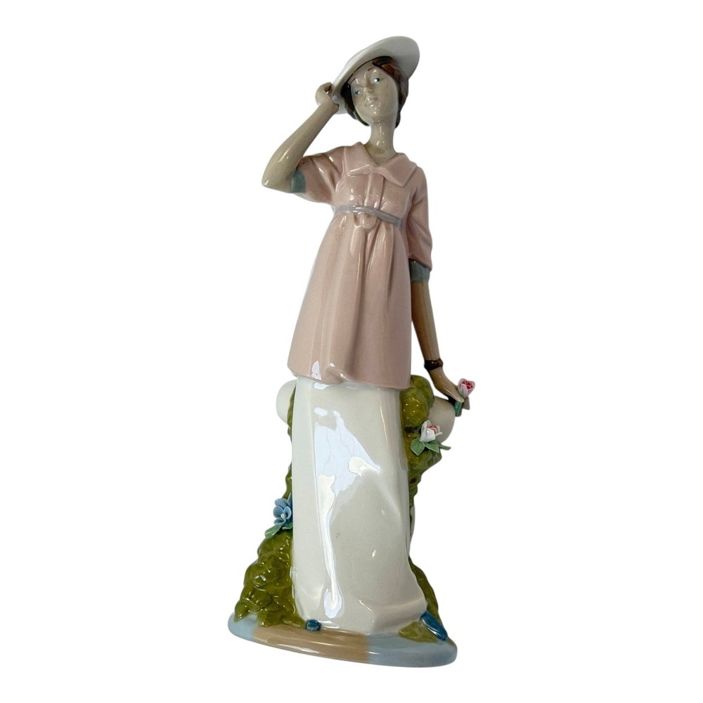 Nadal Handcrafted Spanish Porcelain Figurine Woman with Roses Pink Dress Hat